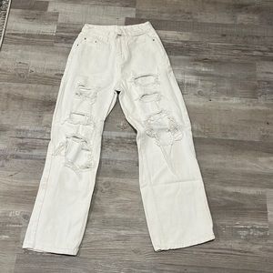 SHEIN White jeans with holes. Size XS. Basically brand new and in new condition